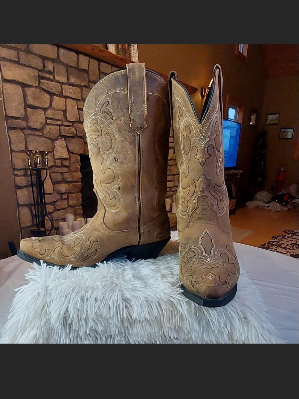 Rockin' Country RC5085 Brown Leather Snip Toe Cowboy Boots Size 8.5 W Wide